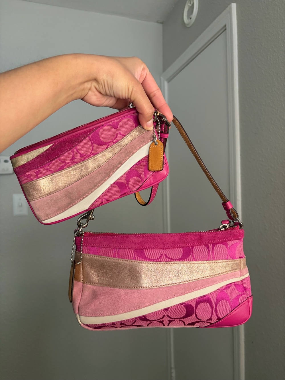 Coach Y2K Pink Signature Mini Shoulder Bag and Wristlet Duo